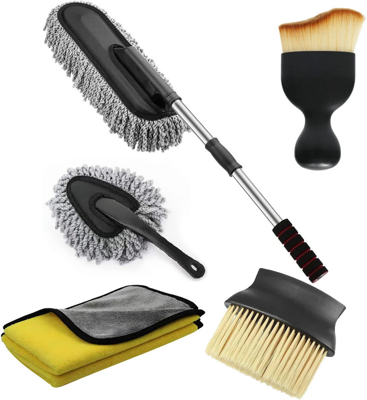 Dirtgo Microfiber Duster (Big+Small), Cleaning Brush 2 Pcs, 600 GSM Towel, Car Cleaning Kit Combo