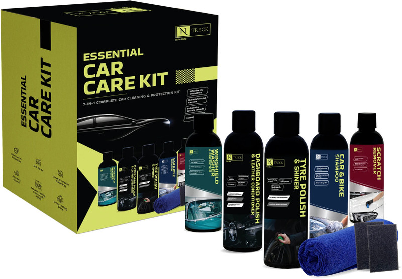 N Treck Car Shampoo, Scratch Remover, Windshield Washer, Tyre Polish, Leather Conditioner Combo