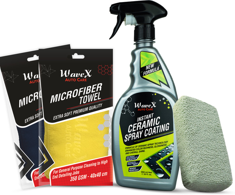 Wavex Instant Ceramic Coating for Car - 650ml with Microfiber Cloths & Applicator Pad Combo