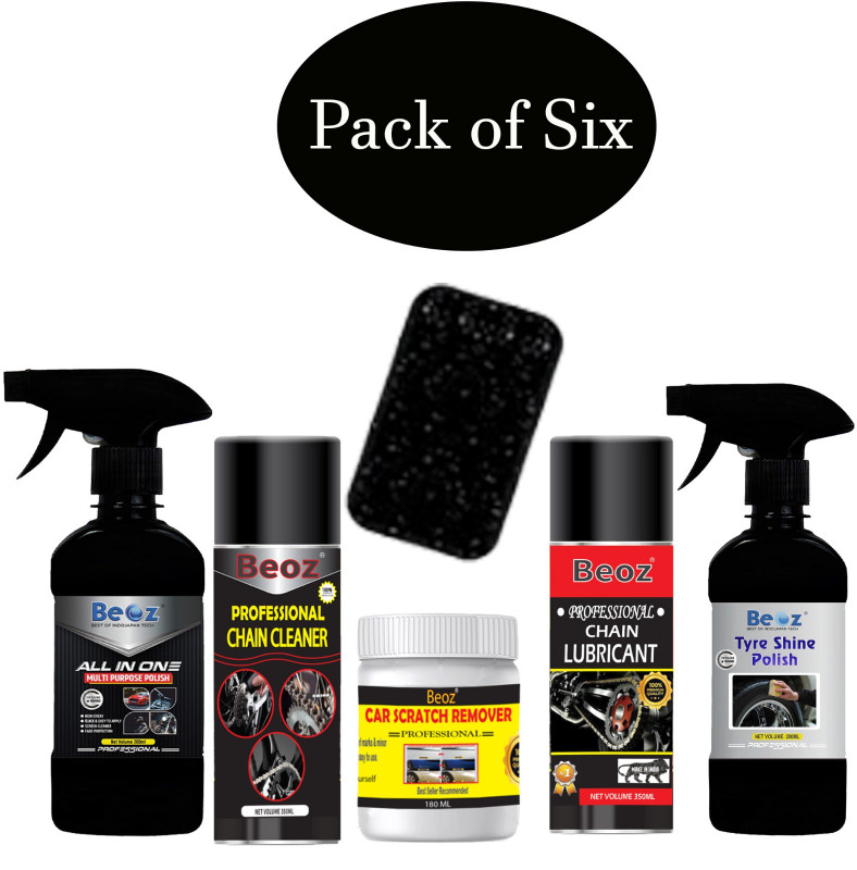 BEOZ Vehicle Polish, Tyre Polish, Chain Cleaner, Chain Lube, Scratch Remover, Foam Combo