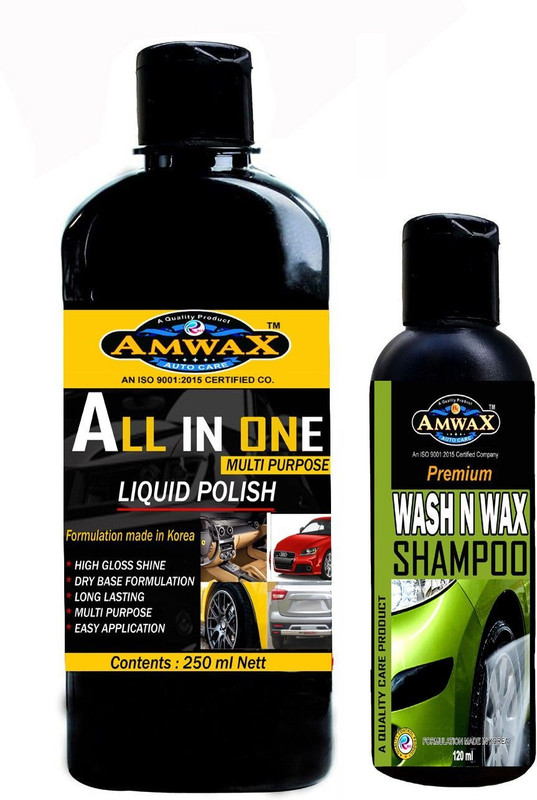 amwax ALL IN ONE LIQUID POLISH 250 ML (CAP PKG), WASH N WAX SHAMPOO 120 ML (CAP PKG) Combo