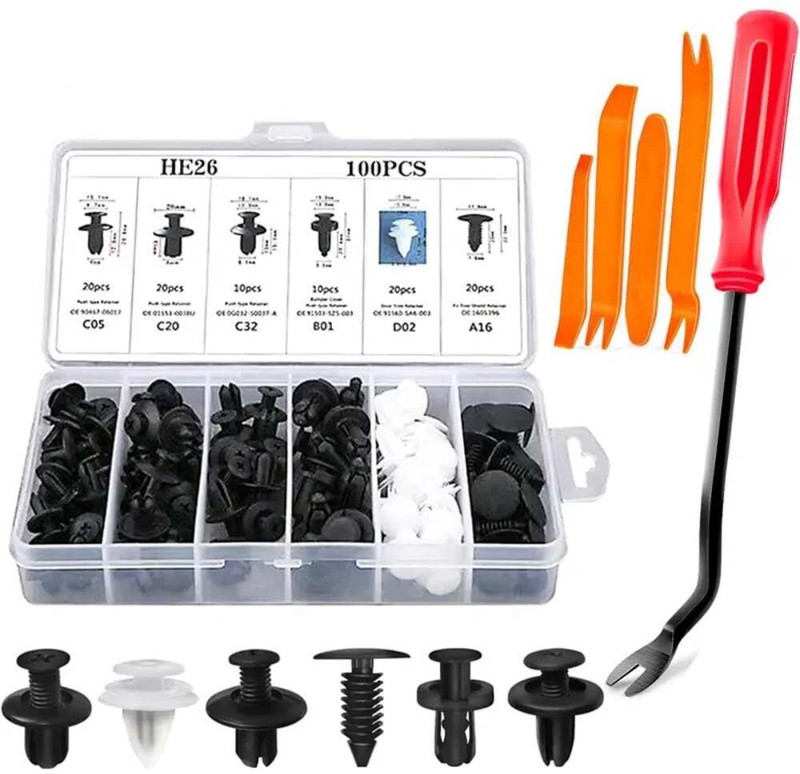 PRETOX 100PCS Car Bumper Retainer Clips Automotive Body Trim Fixed Clip Combo