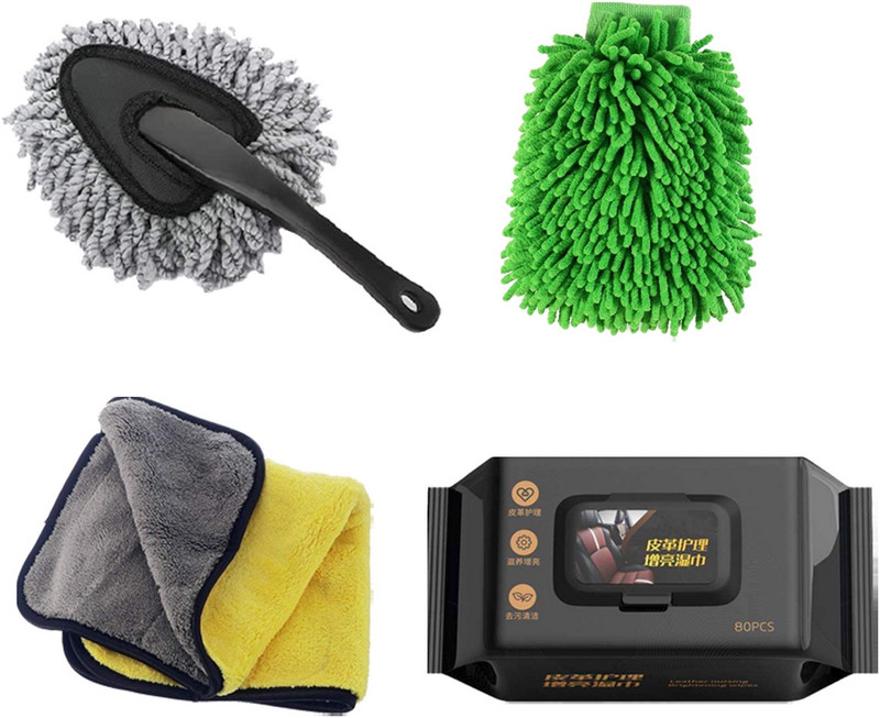 SRBKfashion 4 Pcs Combo Of Small Duster, Microfiber Towel, Wipes, Wash Mitt Combo