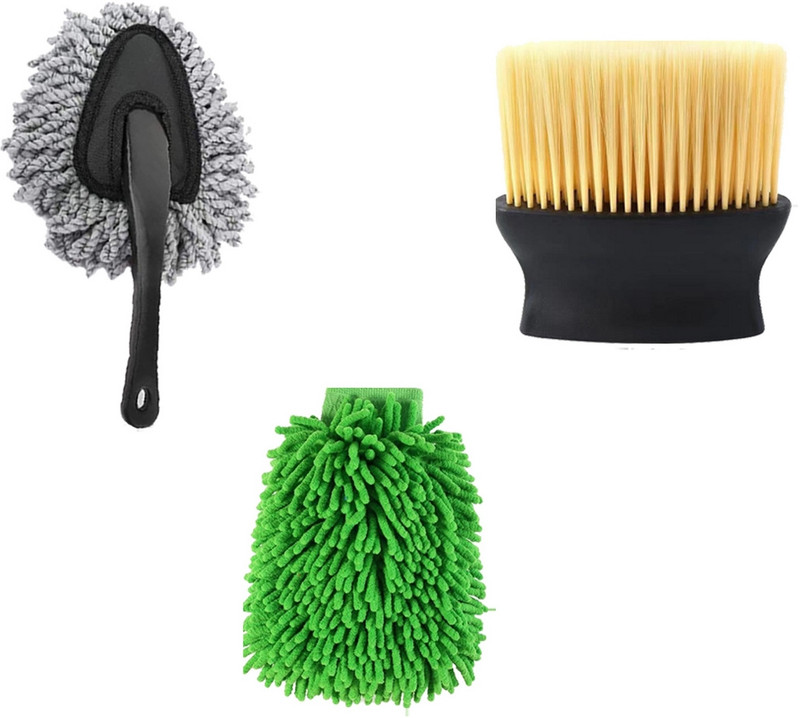 SRBKfashion 3 Pcs Combo Of Dashboard Cleaning Big Brush, Small Duster, Wash Mitt Combo