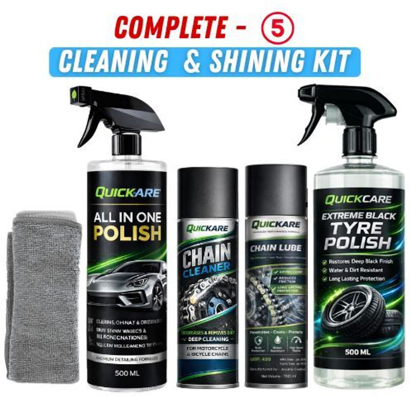 Quickare All In One Vehicle Cleaning Combo Polish Chain Tyre Care Combo