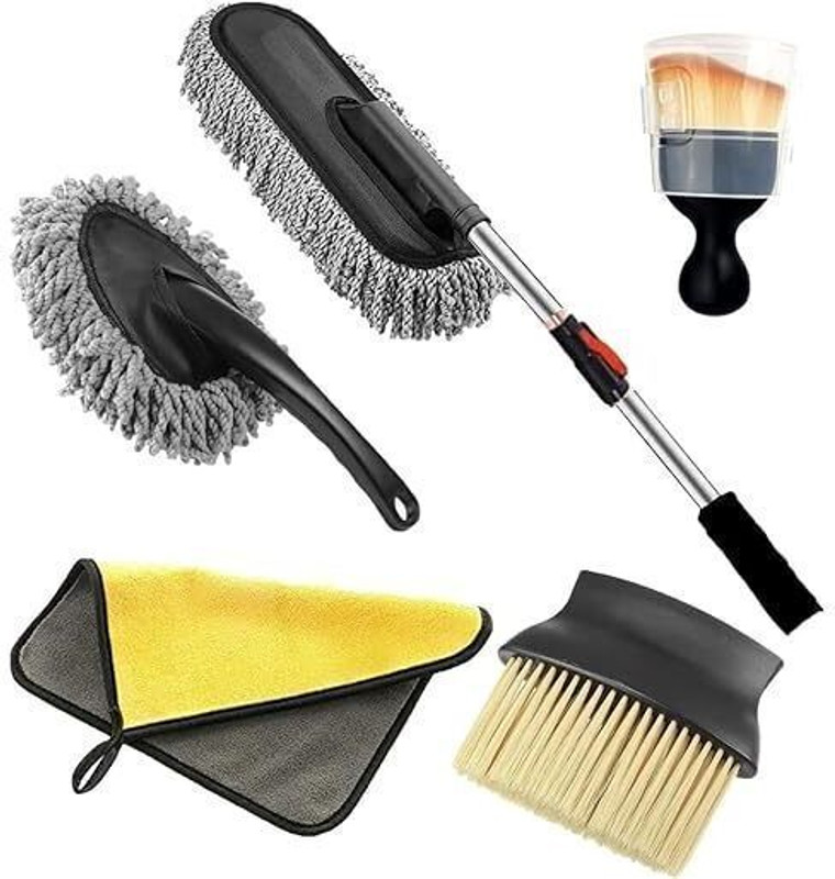 MAXSUN Long handle duster, small brush, AC Vent Cleaner Brush, Cleaning Cloth, Small Duster Combo