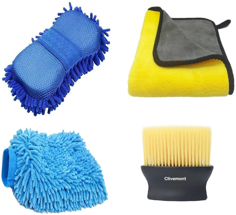 Clivemont 4Pcs Car Cleaning Kit Towel,brush,gloves,dusrter Combo