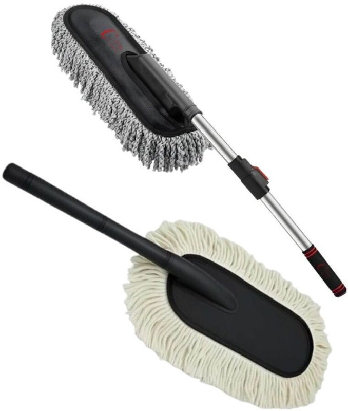 khushmogalhub 1 x Microfiber Car Duster (Large), 1 x Extendable Car Cleaning Brush (Small) Combo