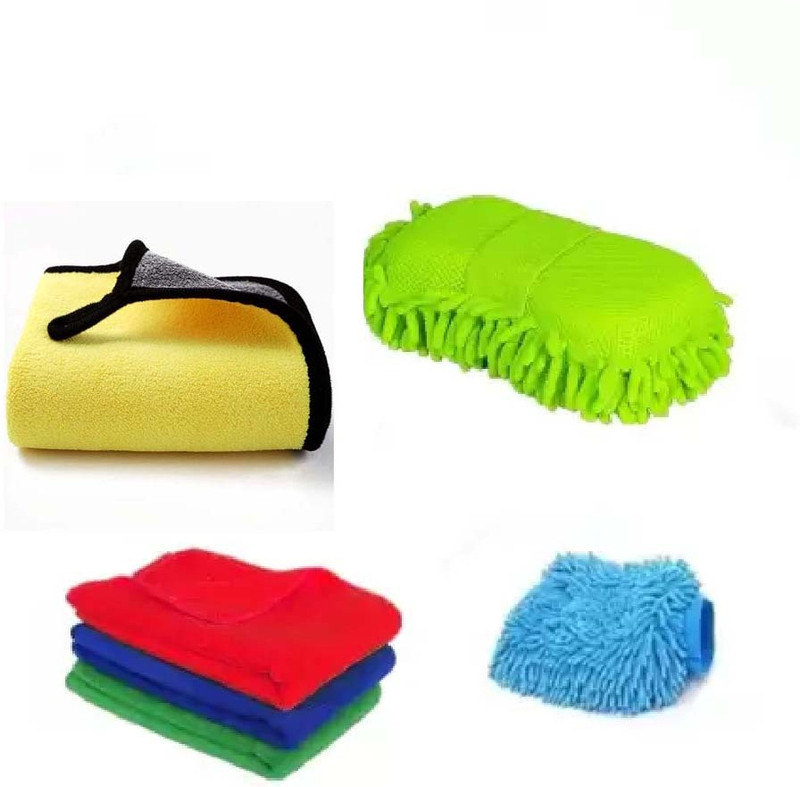WINKCART Car cleaning accesories-3 pack towel,microfiber sponge,cloth & gloves Combo