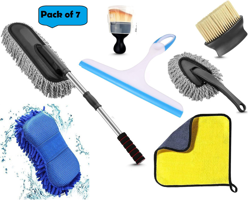 UPSCALON 7 in 1 Car Cleaning Kit Duster, Windshield Wiper, Clean Glove, Dashboard Brush Combo