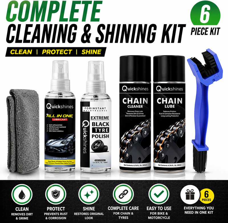 quickshine Professional Bike Wash Polish And Chain Care Kit Combo