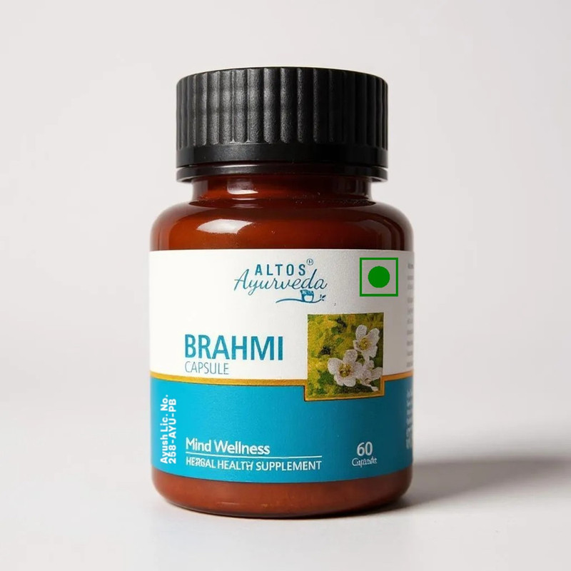 ALTOS Ayurveda Brahmi Capsules | Memory Booster, Stress Relief & Mind Wellness(60 Capsules)