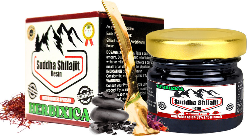 herbixica Shudhha Shilajit Resins with Kesar 74.90 % Fulvic Acid & 15 Vital Minerals(15 g)