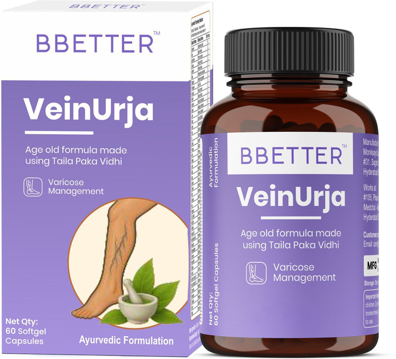 BBETTER VeinUrja | Ayurvedic Varicose Veins Support – Healthy Circulation Support(60 Capsules)