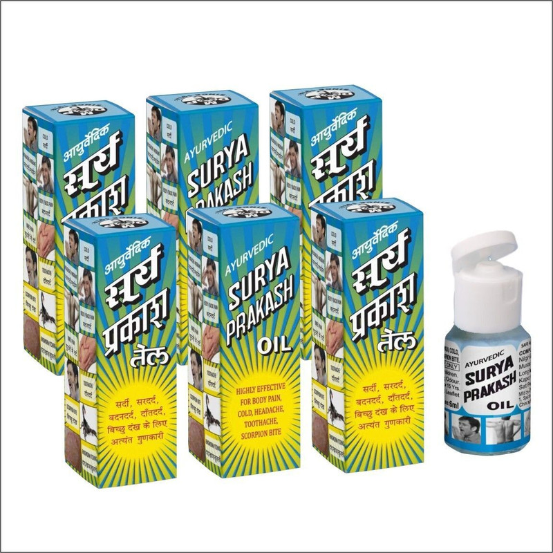 SURYA PRAKASH OIL 6ml - Pack of 6 pcs. Migraine, Cold, BodyPain(Pack of 6, 36 ml)