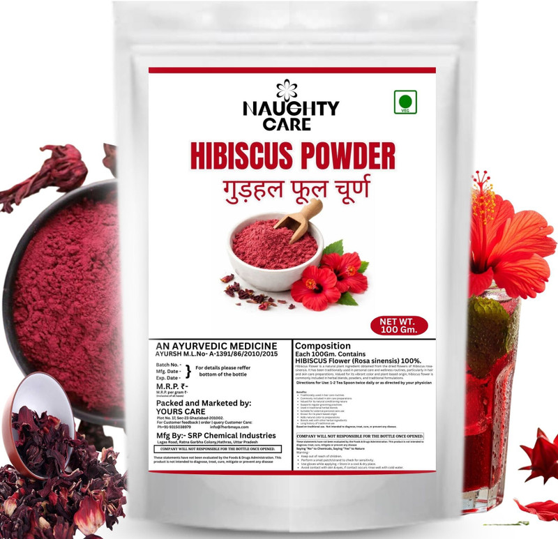 Naughty Care Hibiscus powder | Hair pack, Face pack, Eating, & Hibiscus tea | Gudhal Phool(100 g)