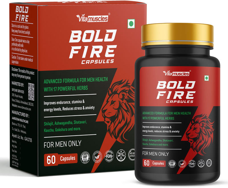 VITAMUSCLES Bold Fire Capsules For Energy & Stamina Booster For Men - 100% Ayurvedic(60 Capsules)