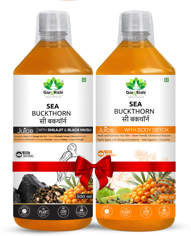 GargRishi Sea Buckthorn Juice Combo With Shilajit for Immunity, Energy & Skin Glow 2x500ml(1000 ml)