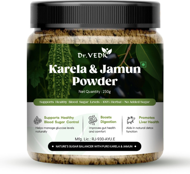 Dr.Vedic Karela Jamun Powder | With Gudmar, Amla & 20 Ayurvedic Herbs | Sugar Management(250 g)