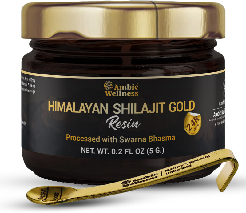 Ambic Wellness Himalayan Shilajit Gold Resin 5g With 24 Carat Gold Boost Performance & Stamina(5 g)