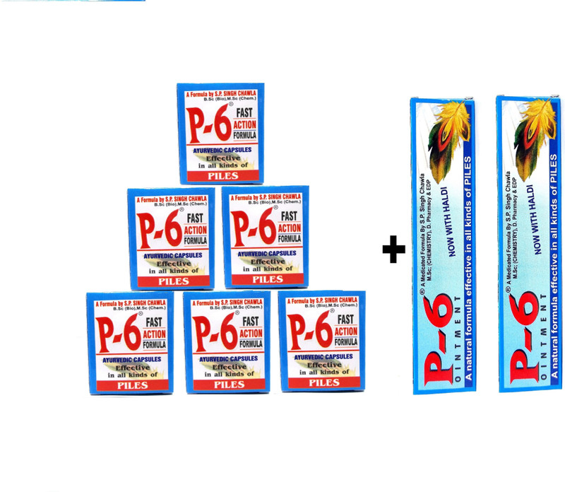 P-6 Capsule and Ointment complete refief in all kinds of piles and fissure (6+2)(24 Tablets, 25 g)