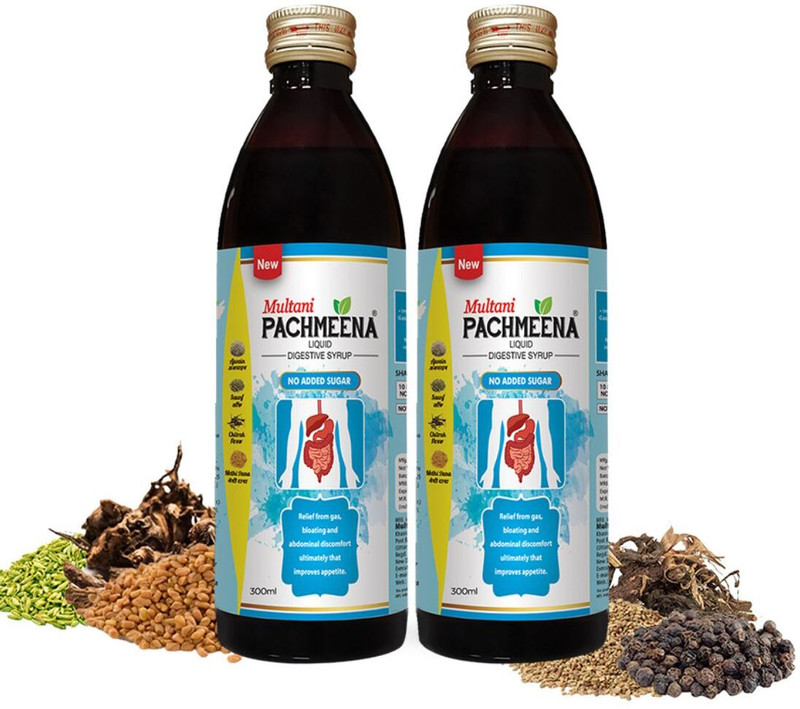 Multani Pachmeena Digestive Liquid (Sugar Free) |Relief From Gas & Bloating - 600ml(Pack of 2, 600 ml)