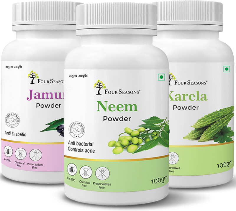 Four Seasons Neem Karela Jamun Seed Powder for Maintain Blood Sugar Levels - 300g (100g each)(300 g)