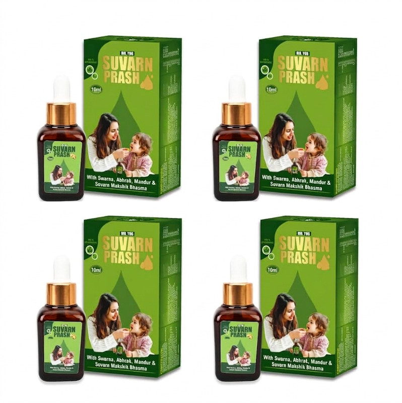 MR.YOG Swarna Prashan Drops|100% Natural Ayurvedic Drops|Complete Energy+Protection(Pack of 4, 40 ml)
