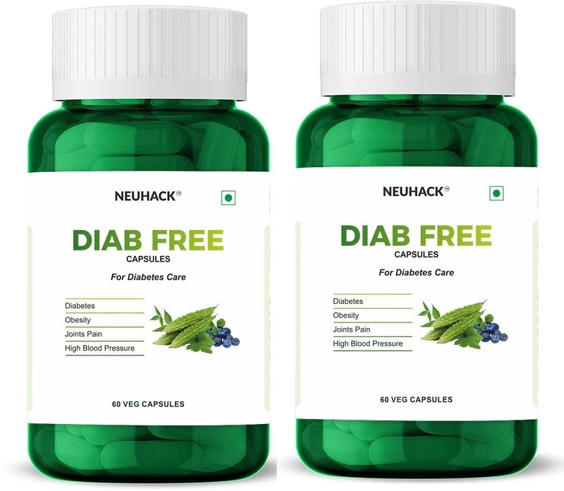 Neuhack Diab Free Capsules for Endocrine Health & Diabetes - Controls Blood Sugar(Pack of 2, 120 Capsules)