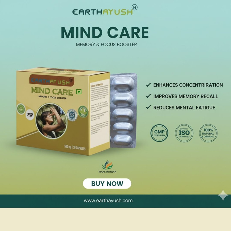 earthayush Mind Care Capsules for Focus Memory Booster & Relaxed Mind 30 Capsule(30 Capsules)
