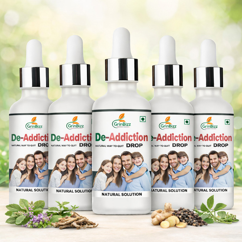 grinbizz De-Addiction Drop | Alcoholban | Sokingban | Anti Addiction Drop(Pack of 5, 150 ml)
