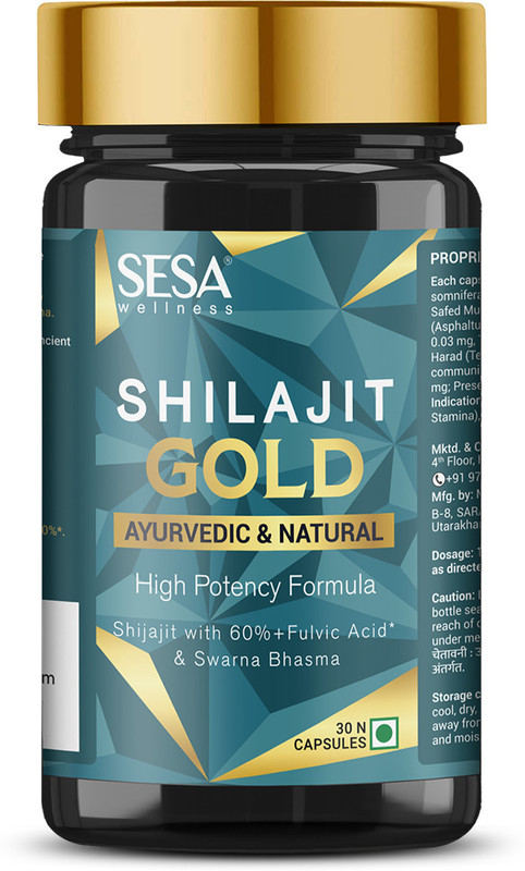 SESA Ayurvedic Himalayan Shilajit Gold Capsules with Ashwagandha, Safed Musli(30 Capsules)