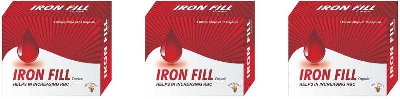 DEE INDIA HERBALS Iron fill Capsules Helps In Increase RBC { 1 X 10 Capsules }(Pack of 3, 30 Capsules)