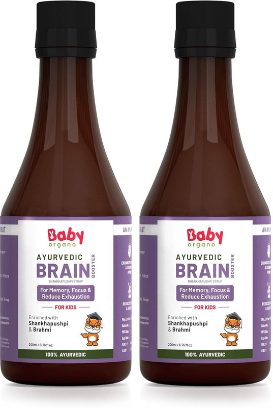 BabyOrgano Ayurvedic Shankhpushpi, Brahmi Brain Booster Syurp for Kids 200ml Pack of 2(Pack of 2, 400 ml)