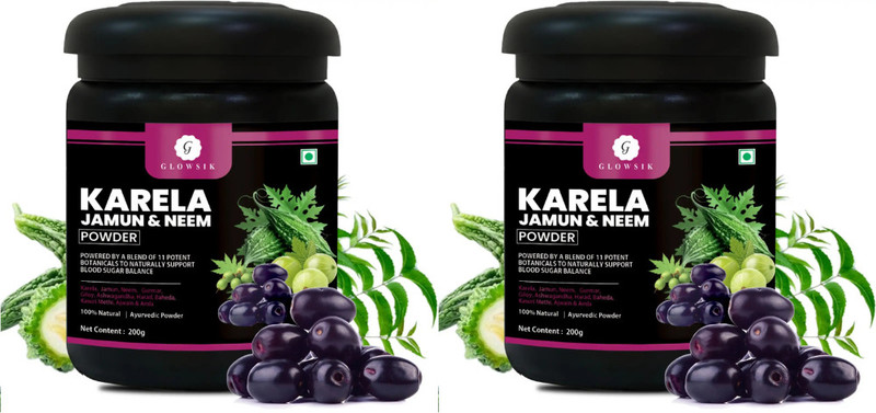 G GLOWSIK 11-Herb Karela Jamun Powder for Daily Sugar Wellness Support(Pack of 2, 400 g)