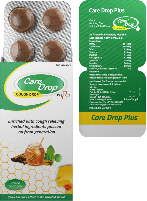 Care Drop Multi Herb Ayurvedic Lozenges I 80 Lozenges, Relieves cough I Soothes the throat(Pack of 10, 80 Tablets)