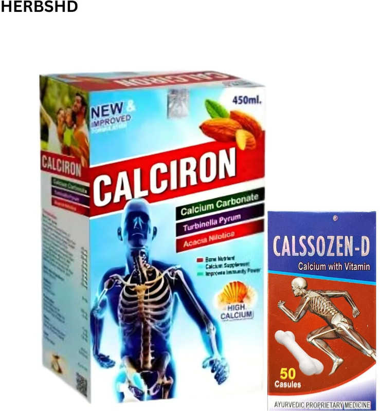 HERBSHD Calciron Syrup & Calssozen-D Capsule For Strong Bones, Bone Nutrients(Pack of 2, 450 ml, 50 Capsules)