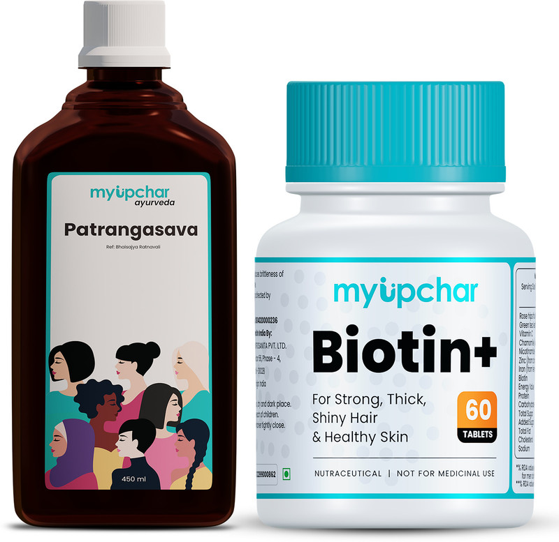 myupchar ayurveda Patrangasava Hormonal Imbalance Tonic 450 Ml With Biotin+ 60 Tablets For Skin(Pack of 2, 60 Capsules)