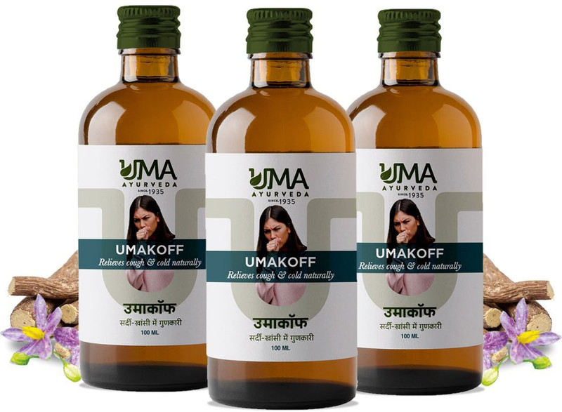 Uma Ayurveda Umakoff Natural Ayurvedic Syrup Useful in Relieves Sore Throat Common Cold 100Ml(Pack of 3, 100 ml)