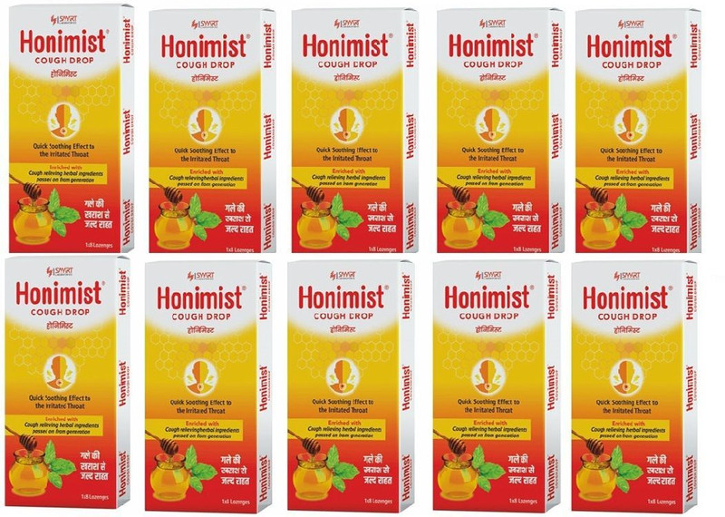 HONIMIST Lozenges | Quick Relief from Sore Itchy ,Scratchy Throat pack of 10*8(Pack of 10, 80 Tablets)