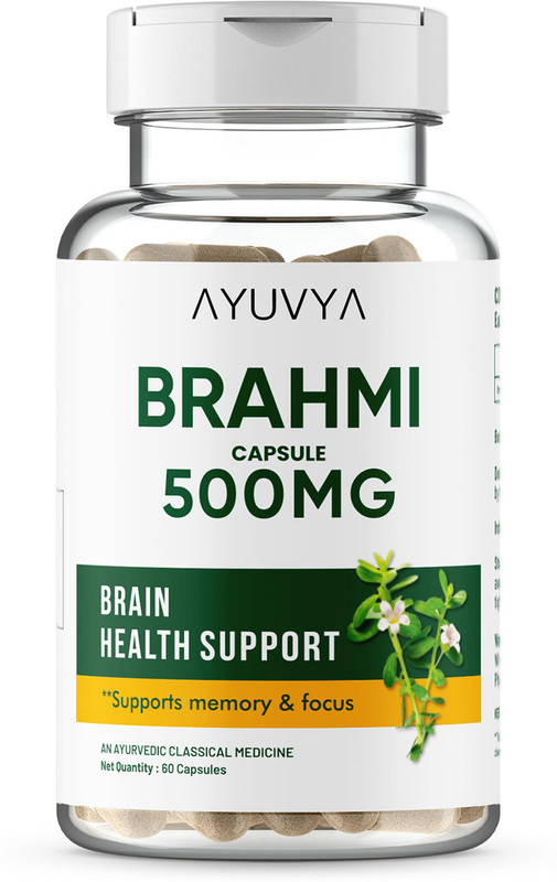 Ayuvya Brahmi Capsules | Helps in boosting Memory , Enhancing Focus & Relief Stress(60 Capsules)