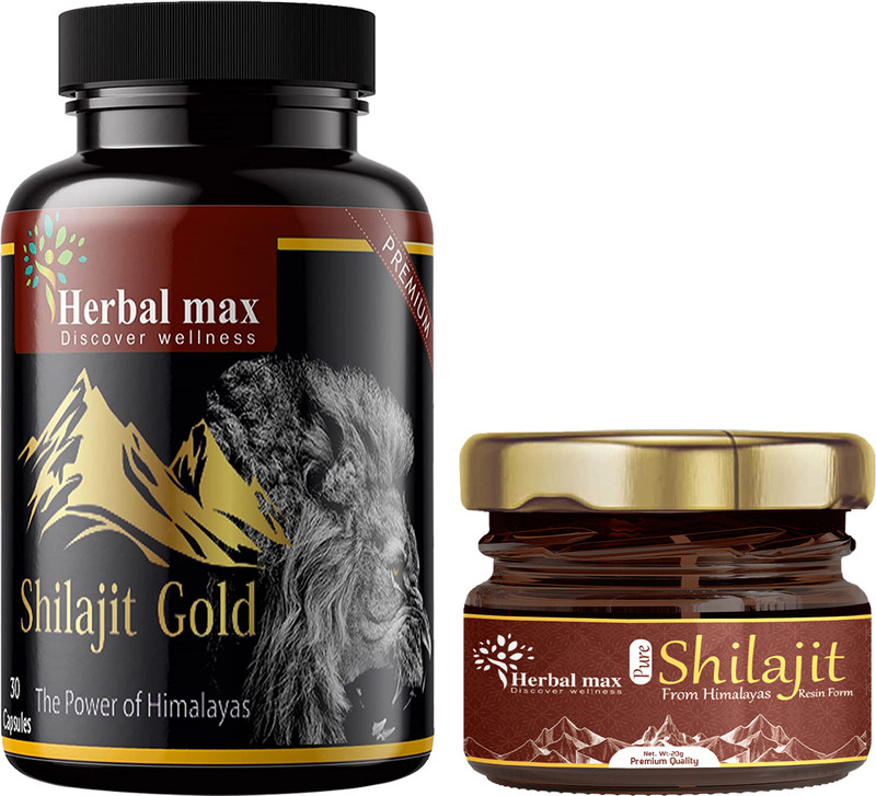 Herbal max Combo Pack of Shilajit Gold 30 Capsule & Resin 20g(Pack of 2, 800 mg)