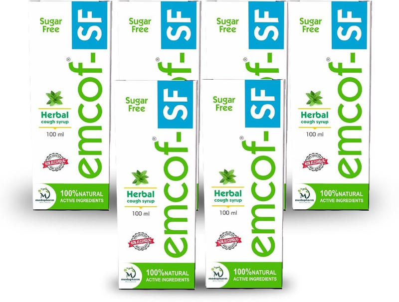 Medopharm Wellness Emcof Sugar Free Ayurvedic Cough Syrup | 100ml(Pack of 6, 600 ml)