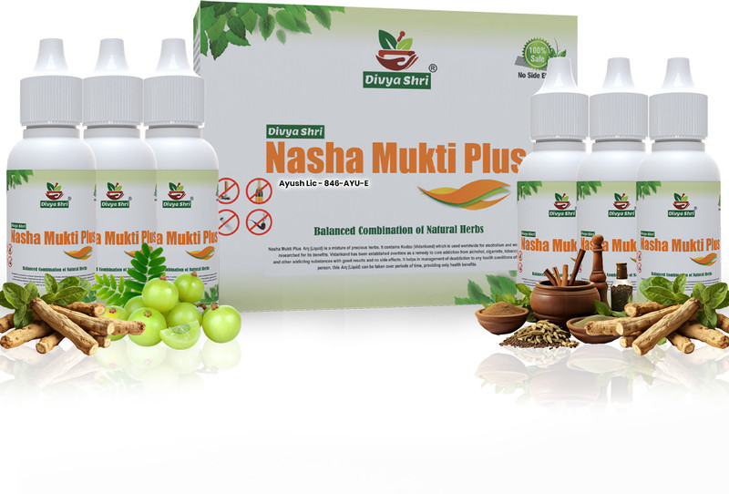 Divya Shri Nasha Mukti Plus Drops Effective & Ayurvedic De-Addiction Quit Alcohol(Pack of 6, 180 ml)