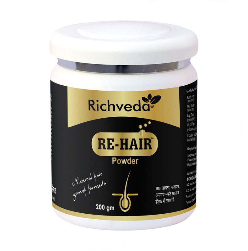 Richveda Re-Hair Powder, Ayurvedic Formula for Fall Control & Regrowth with Bhringraj(200 g)