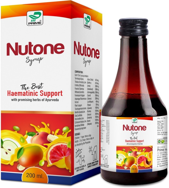 Prime Nutone Syrup - Ayurvedic Iron Tonic for Haematinic Support(Pack of 2, 200 ml)
