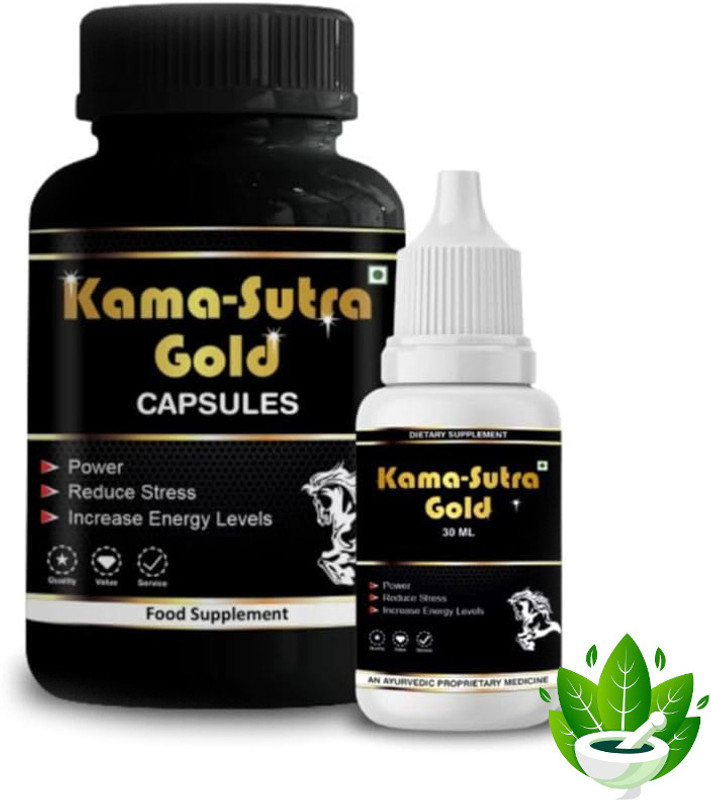 Redtize Kama Sutra Extra Gold Capsule & Oil - Original Herbal Strength Formula(Pack of 2, 15 ml, 60 Capsules)
