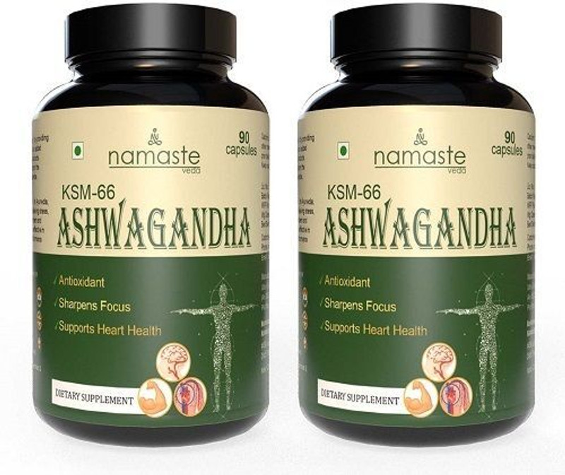 Namaste Veda Pure Ashwagandha Capsules for the Immune system, Antioxidant, Ashwagandha KSM-66(Pack of 2, 180 Capsules)