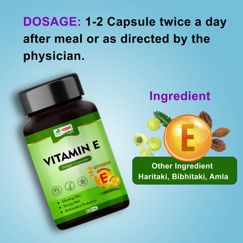 Shri Chyawan Vitamin E Capsule -30 Capsules |Great for Skin and Hair|(Pack of 2, 30 Capsules)