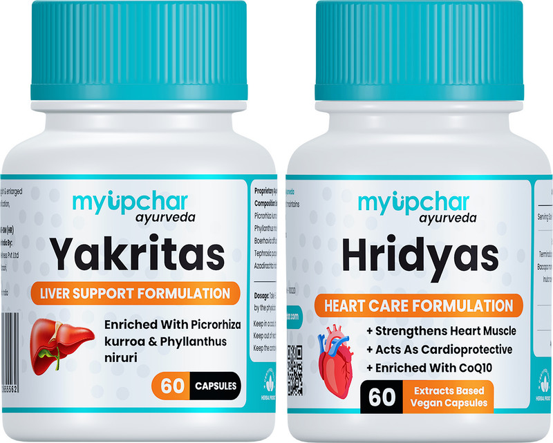 myupchar ayurveda Combo Yakritas Liver Support With Hridyas Capsule Maintain Cholesterol Level(Pack of 2, 100 g)